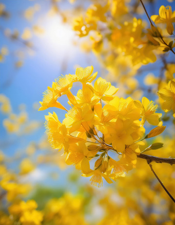 蓝天下盛开的黄色花朵的图片阳光洒在花朵上显得生机勃勃1