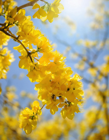 蓝天下盛开的黄色花朵的图片阳光洒在花朵上显得生机勃勃