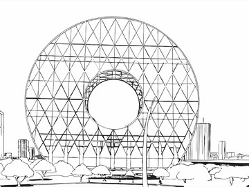 中国地标建筑广州铜钱大厦线稿图