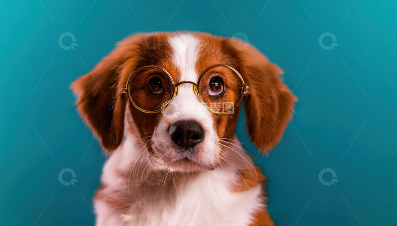 高清大图下载【趣麦麦图】戴着眼镜的小狗牧羊犬呆萌表情2