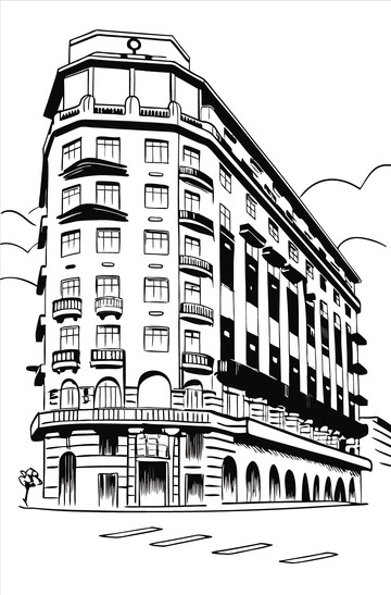 中国地标建筑上海武康大楼线稿图