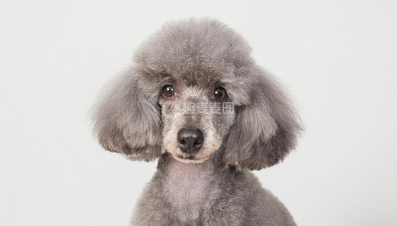 高清大图下载【趣麦麦图】一只灰色贵宾犬耳朵蓬松，表情平静地看向镜头的图片
