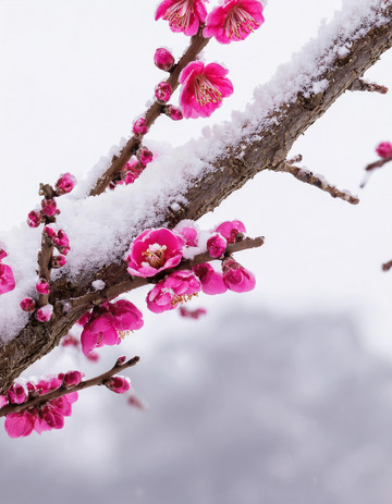 雪衬的艳丽梅花