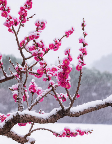 雪压枝头的梅花