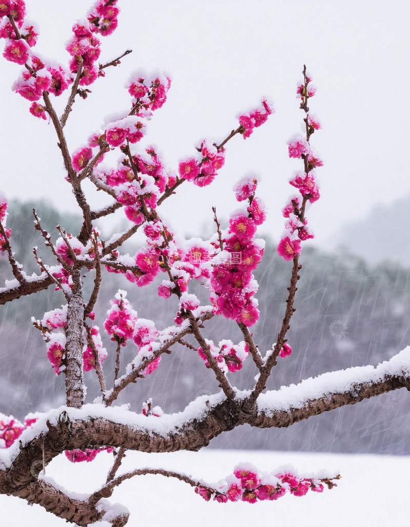 高清大图下载【趣麦麦图】雪压枝头的梅花