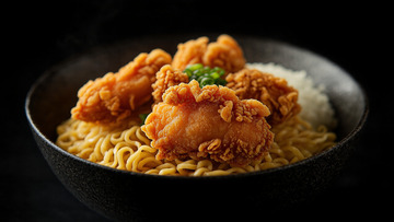 美食炸鸡面面条摄影图