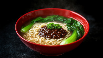 青菜汤面摄影图