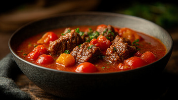 番茄牛腩汤牛肉炖番茄摄影图