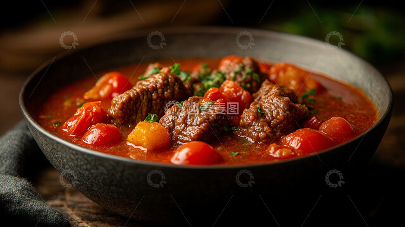番茄牛腩汤牛肉炖番茄摄影图