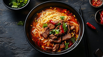 美味麻辣牛肉面美食摄影图