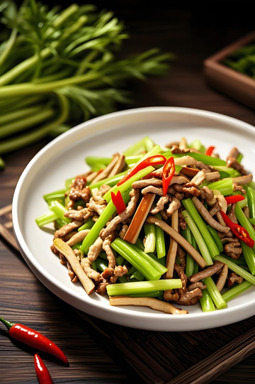 芹菜香干炒肉丝美食摄影2