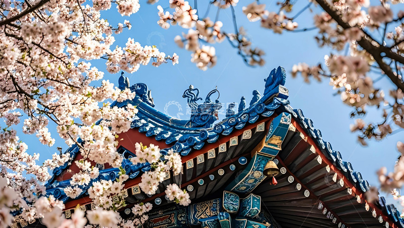 桃花中国古城立春春天摄影图