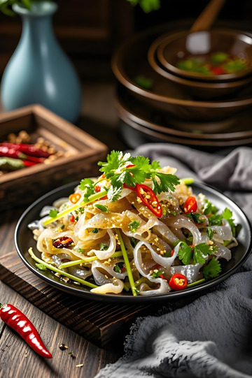 凉拌鱼皮美食摄影图