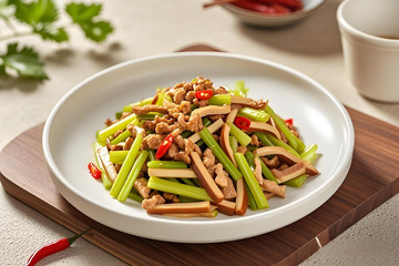芹菜香干炒肉丝美食摄影1