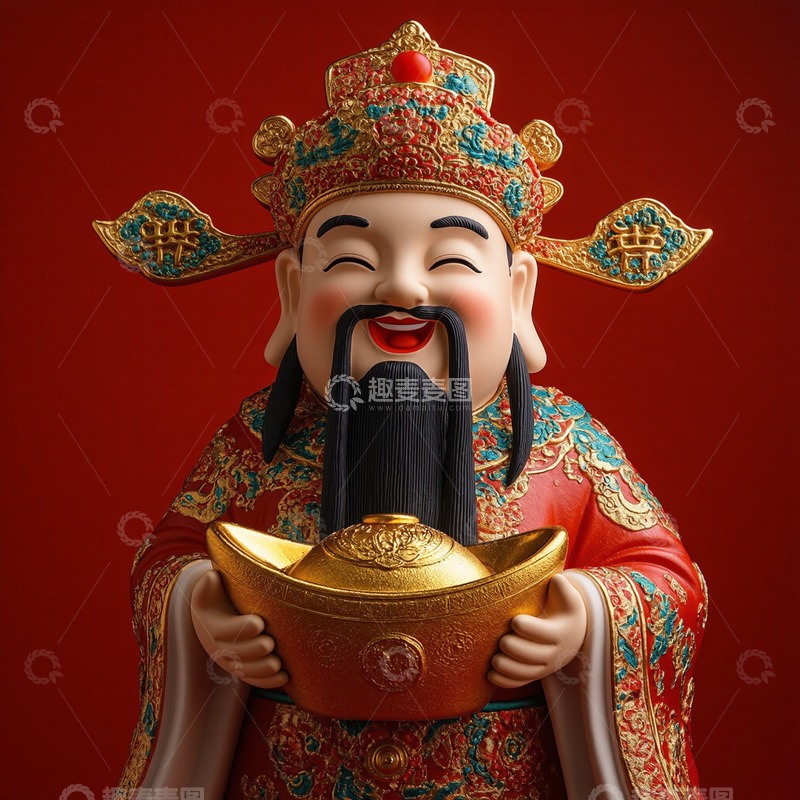 高清大图下载【趣麦麦图】节日财神爷红色喜庆雕像摄影
