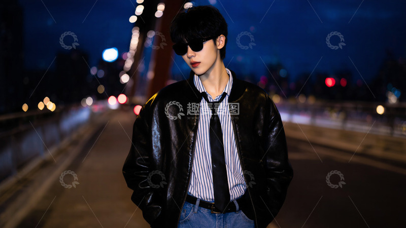 高清大图下载【趣麦麦图】创意男性夜晚街拍摄影图写真
