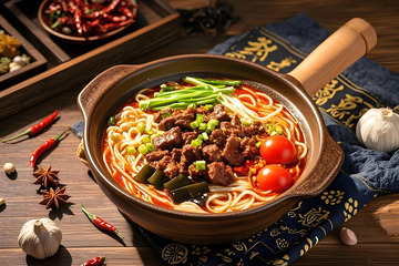 牛肉酸菜米线美食摄影1