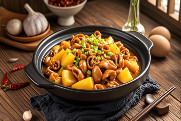 美食摄影土豆肥肠摄影图