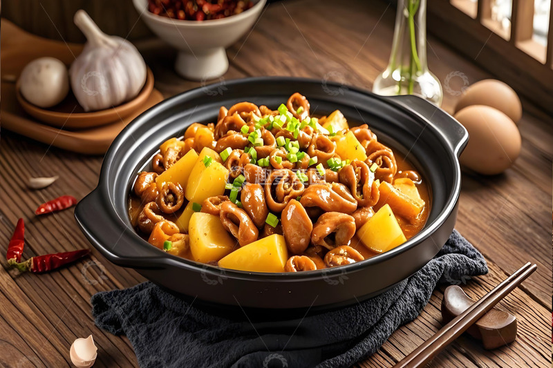 高清大图下载【趣麦麦图】美食摄影土豆肥肠摄影图