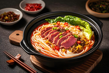 牛肉酸菜米线美食摄影