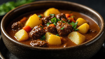 美味中餐牛肉炖土豆摄影图