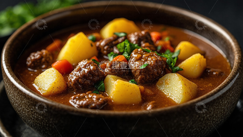 美味中餐牛肉炖土豆摄影图