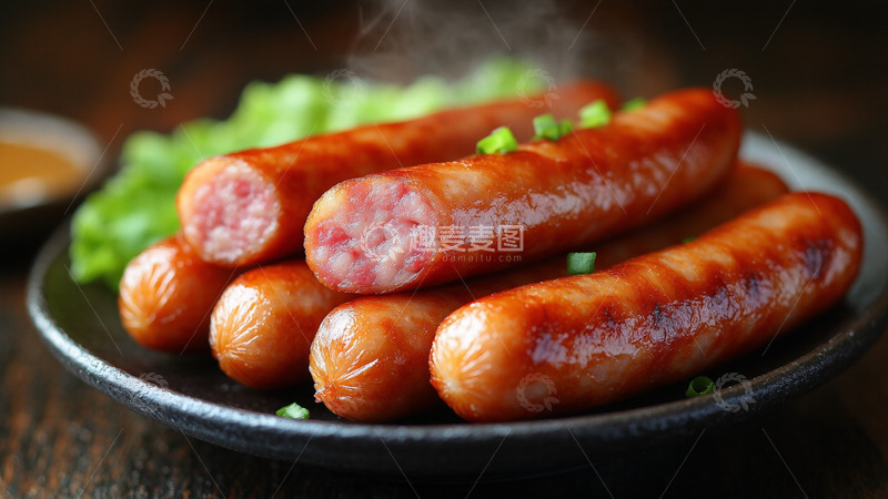 美味炸香肠烤香肠西餐摄影图