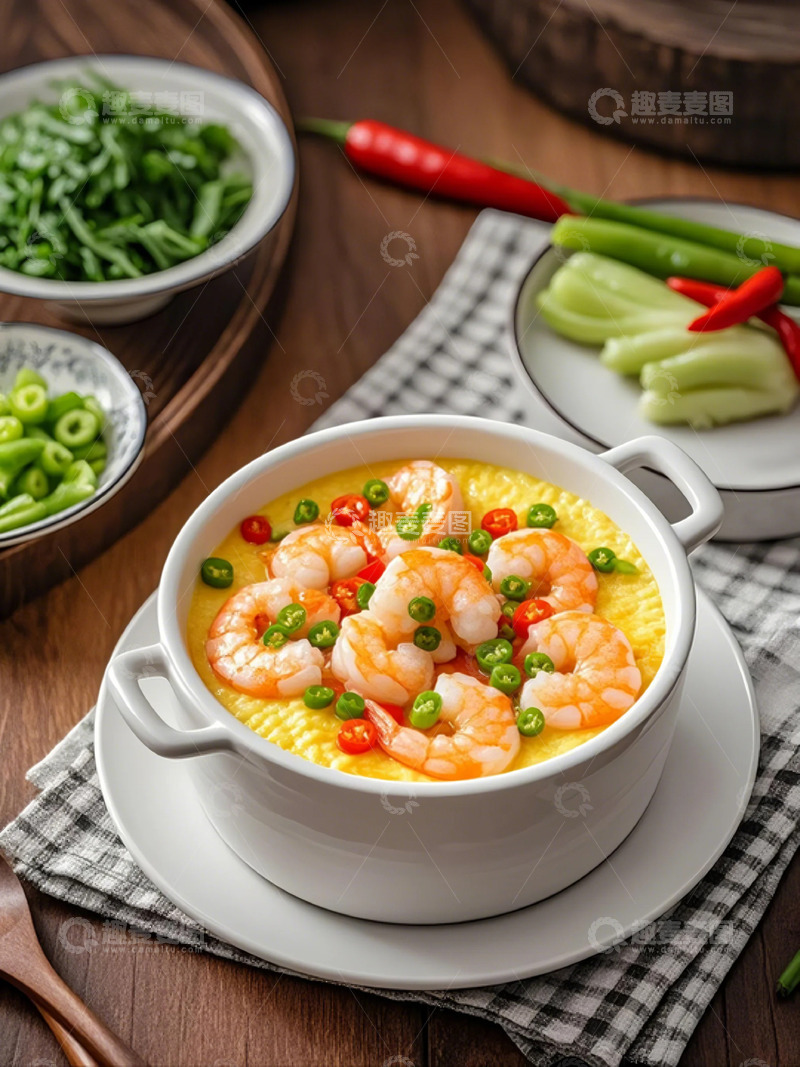 高清大图下载【趣麦麦图】虾仁鸡蛋羹-美食
