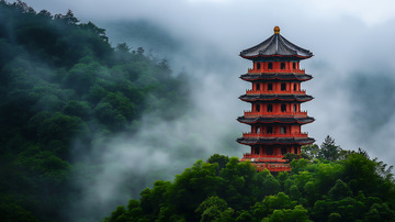 云雾萦绕的林中塔楼