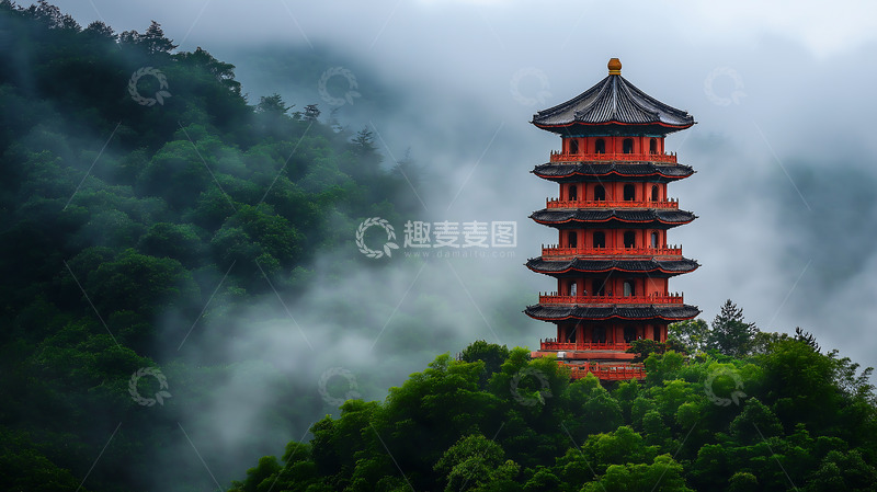 云雾萦绕的林中塔楼