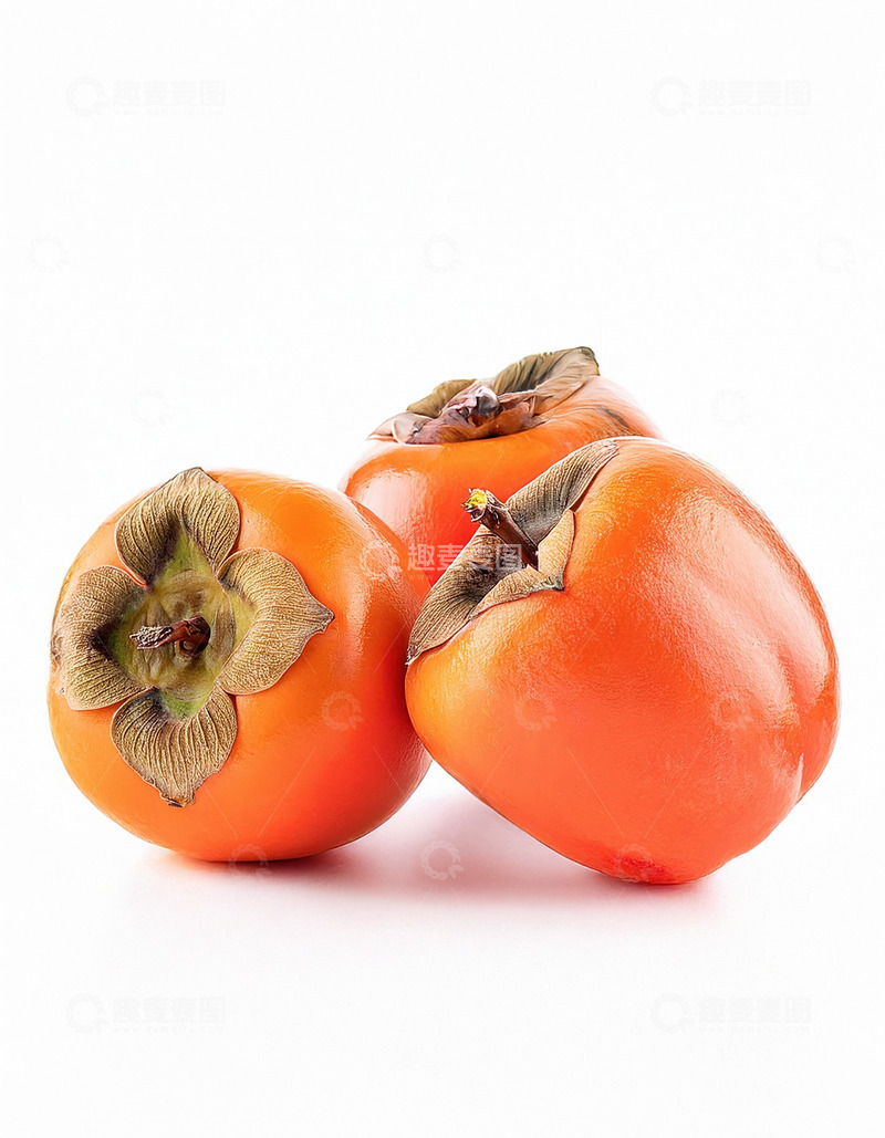高清大图下载【趣麦麦图】三枚鲜柿，点亮纯净白色背景
