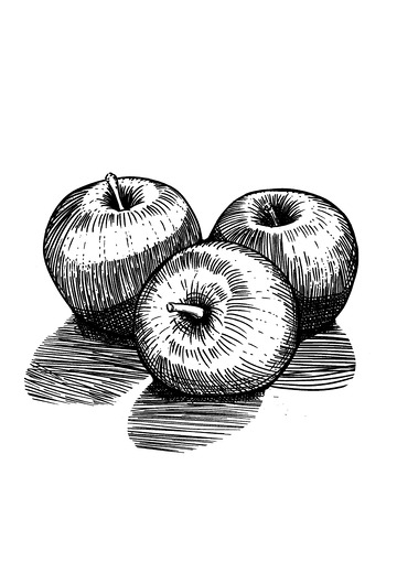 苹果手绘插画版画黑白