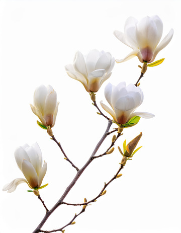 白玉兰枝俏，素花绽放映春韶