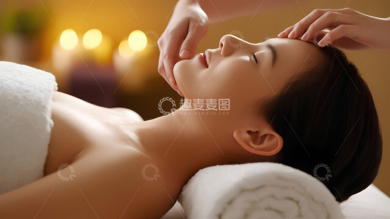 高清大图下载【趣麦麦图】女性享受面部按摩的放松时刻