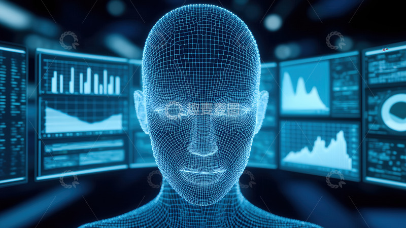 高清大图下载【趣麦麦图】数据环绕的数字虚拟人脸