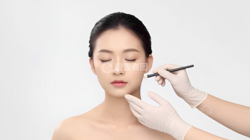 高清大图下载【趣麦麦图】医美标记：专业人员为女士面部划线