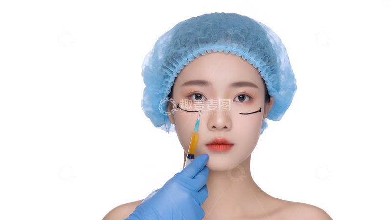 高清大图下载【趣麦麦图】医美准备：医护为女士标记注射点