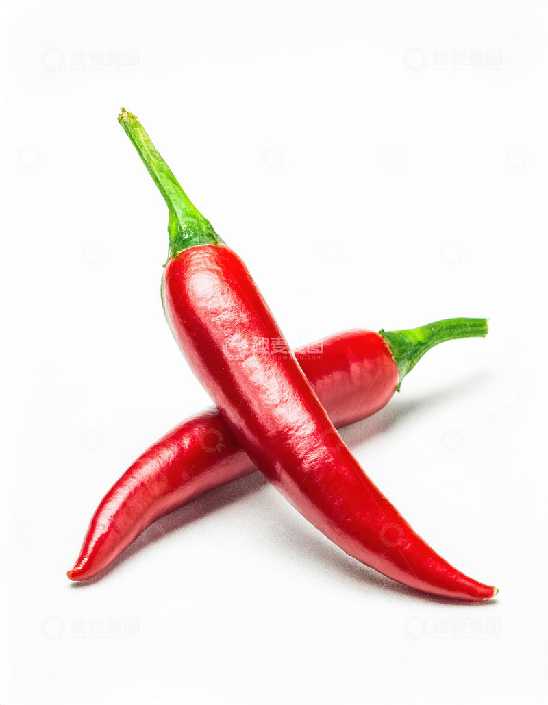 高清大图下载【趣麦麦图】白背景下交叉的鲜辣红尖椒