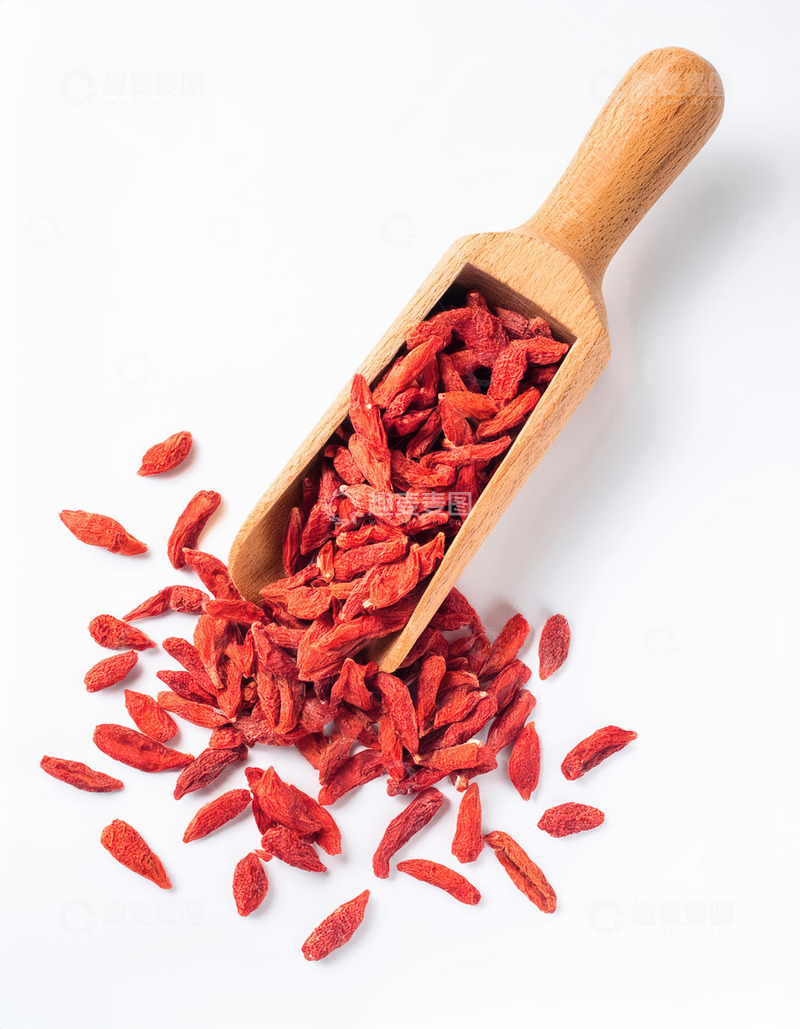 高清大图下载【趣麦麦图】木铲中倾洒出的红润枸杞子