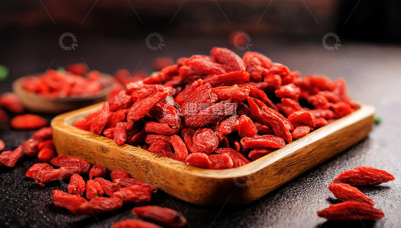 高清大图下载【趣麦麦图】木盘中色泽红润的饱满枸杞子