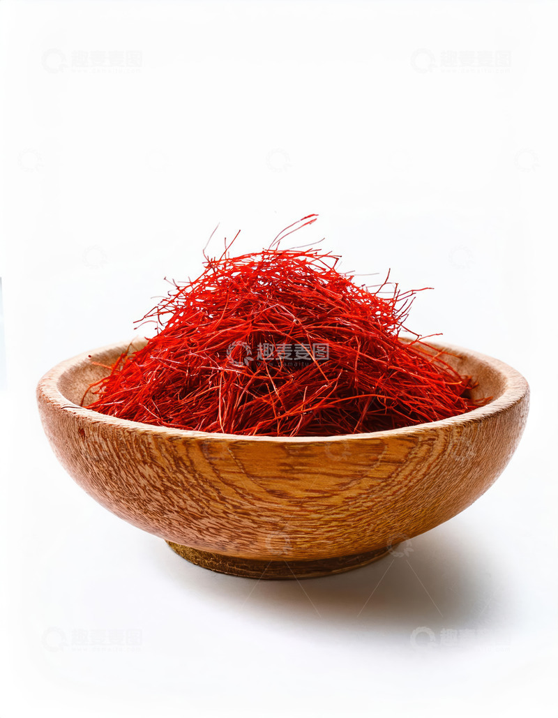 高清大图下载【趣麦麦图】木碗盛载鲜艳红色丝状藏红花