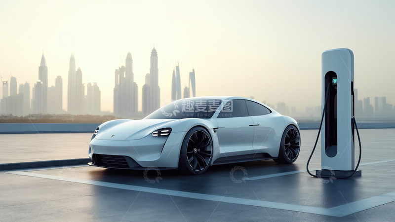 高清大图下载【趣麦麦图】城市背景下新能源跑车的充电时刻
