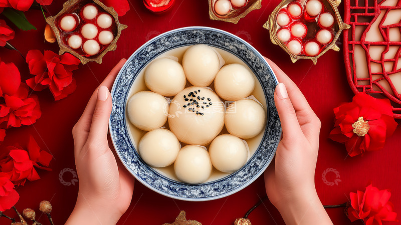 高清大图下载【趣麦麦图】红色喜庆汤圆拍摄图2