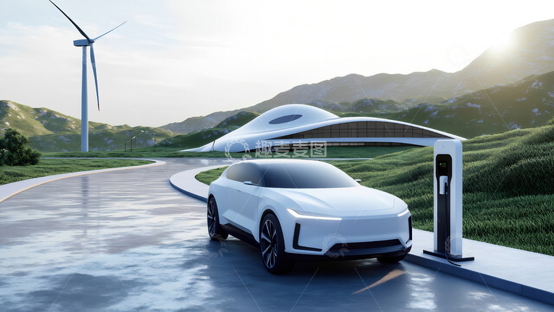 高清大图下载【趣麦麦图】新能源汽车于绿境中智能充电