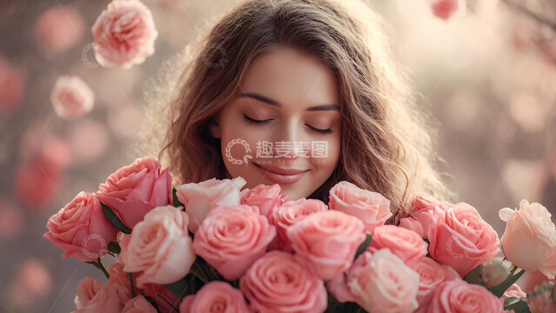 高清大图下载【趣麦麦图】情人节粉色浪漫美女花朵摄影背景