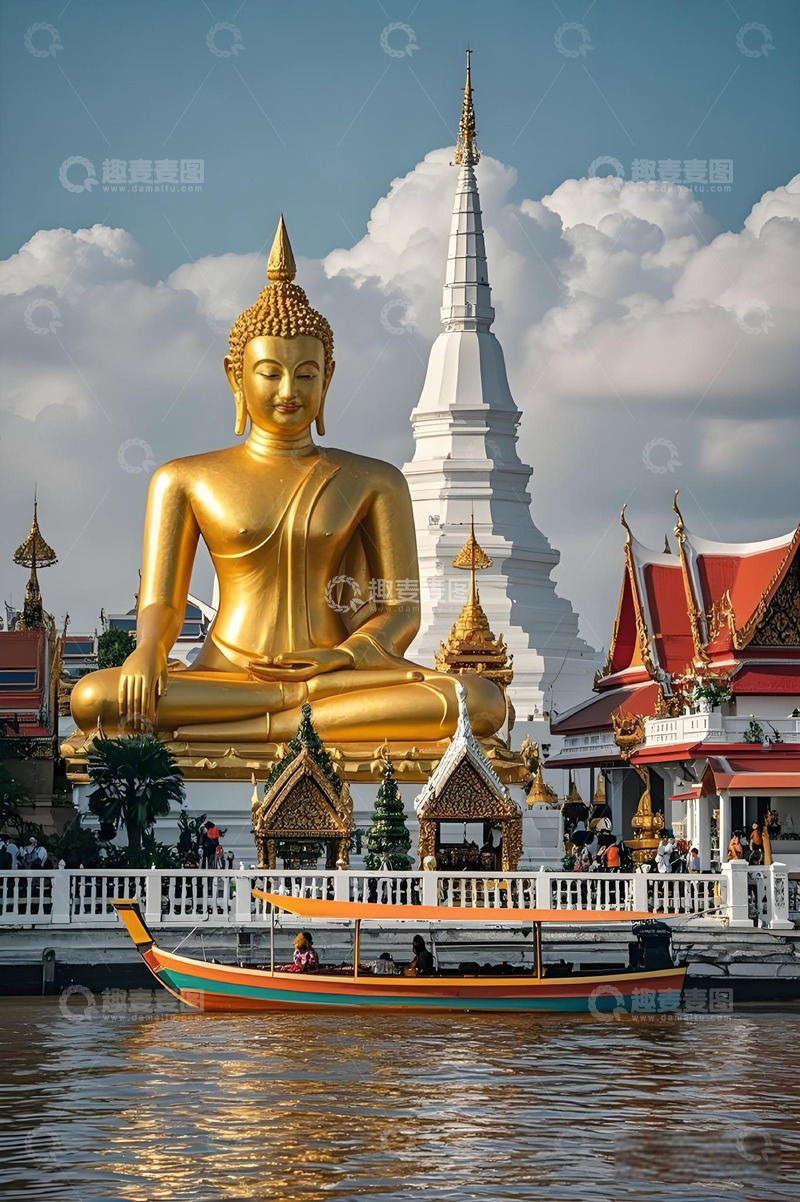 高清大图下载【趣麦麦图】泰国金佛雕像建筑摄影图