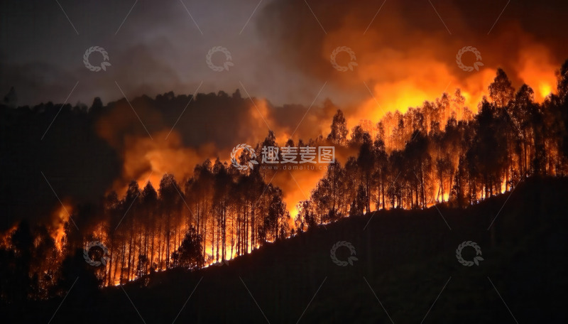 高清大图下载【趣麦麦图】山林间肆虐的熊熊烈火夜景