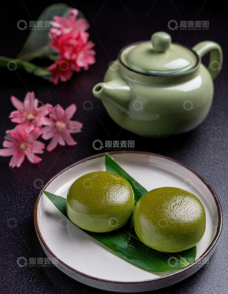高清大图下载【趣麦麦图】青团配茶绽春景，共品清明雅韵