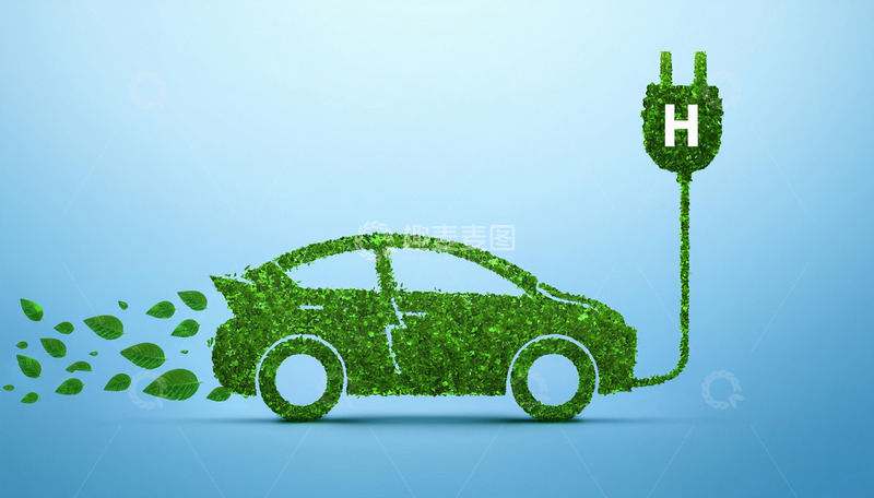 高清大图下载【趣麦麦图】绿叶勾勒的氢能汽车环保意象
