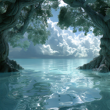 宁静空灵感云彩山水背景图